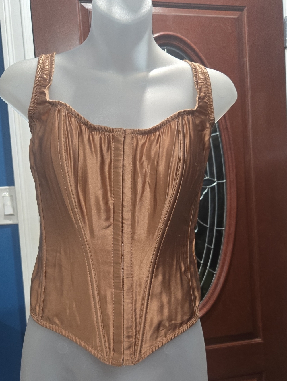 Victoria Secret Silk Corset Camisole in Bronze, M-DD, NWT